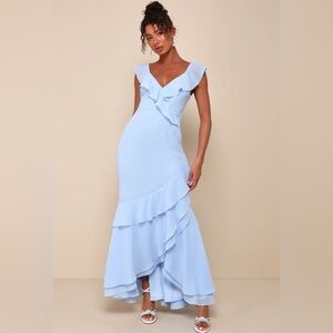 Lulu's Sky Blue Asymmetrical Ruffle Dress